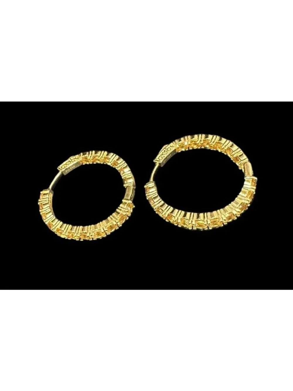 Signed DK 925 Citrine Hoop Earrings Gold Over Sterling Gemstone